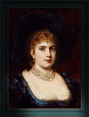 Bildnis einer Dame in blauem Kleid mit Hut by Anton Ebert Old Masters Classical Fine Art Reproduction